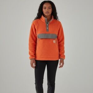 Carhartt Relaxed Fit Fleece Pullover Shirt Jacket Orange/Gray Women's size XS